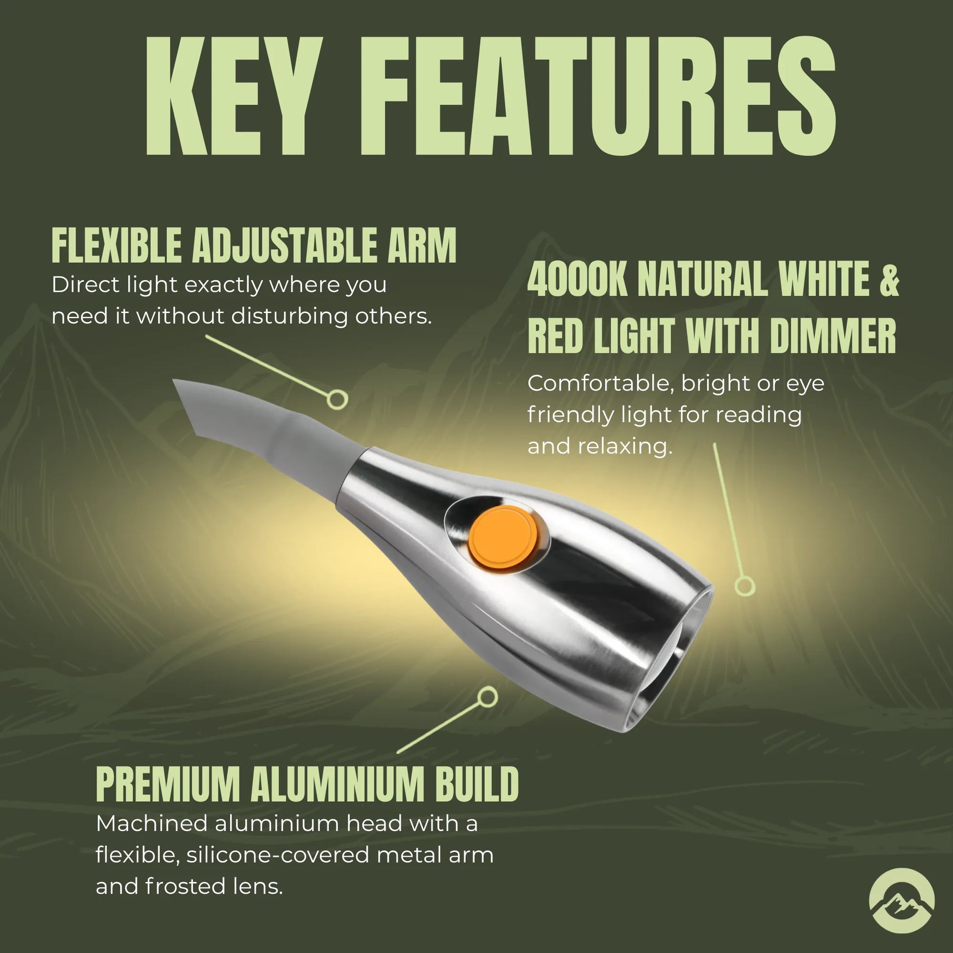 12v interior aluminium reading lights with adjustable brightness