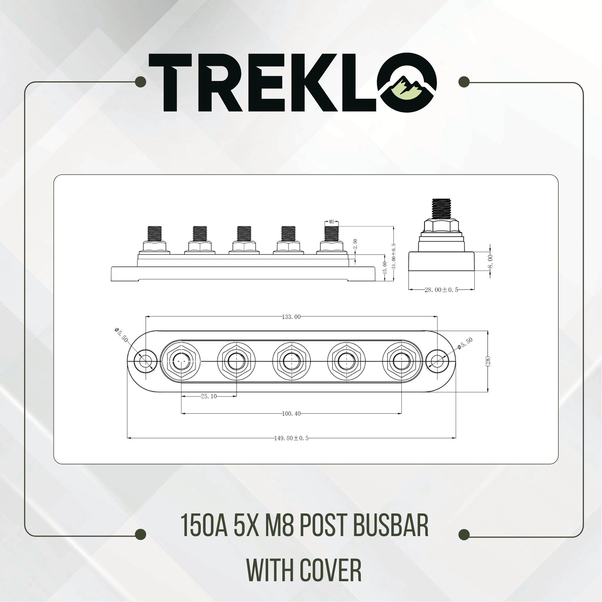 heavy duty treklo 150a m8 five post busbar ideal for caravan wiring