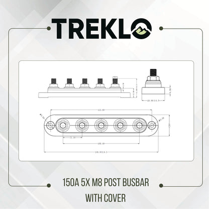 heavy duty treklo 150a m8 five post busbar ideal for caravan wiring