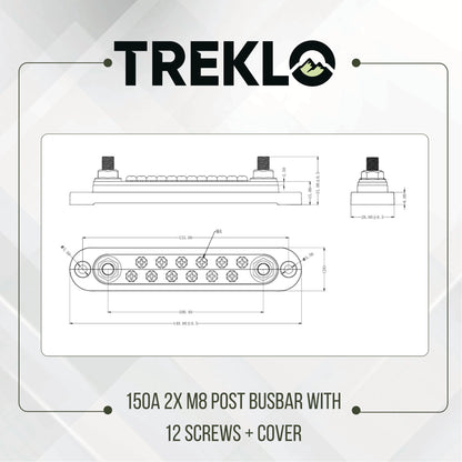 treklo 150a busbar 2 post m8 terminals with mounting hardware