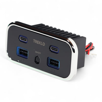 treklo chrome multicharge quad usb a and usb c recessed charger