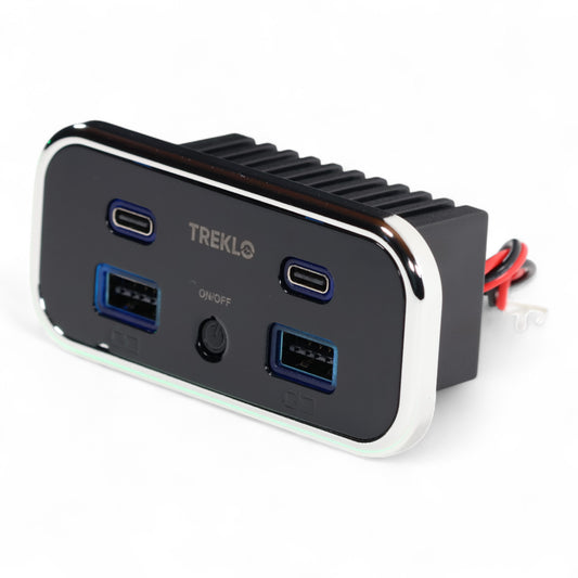 treklo chrome multicharge quad usb a and usb c recessed charger