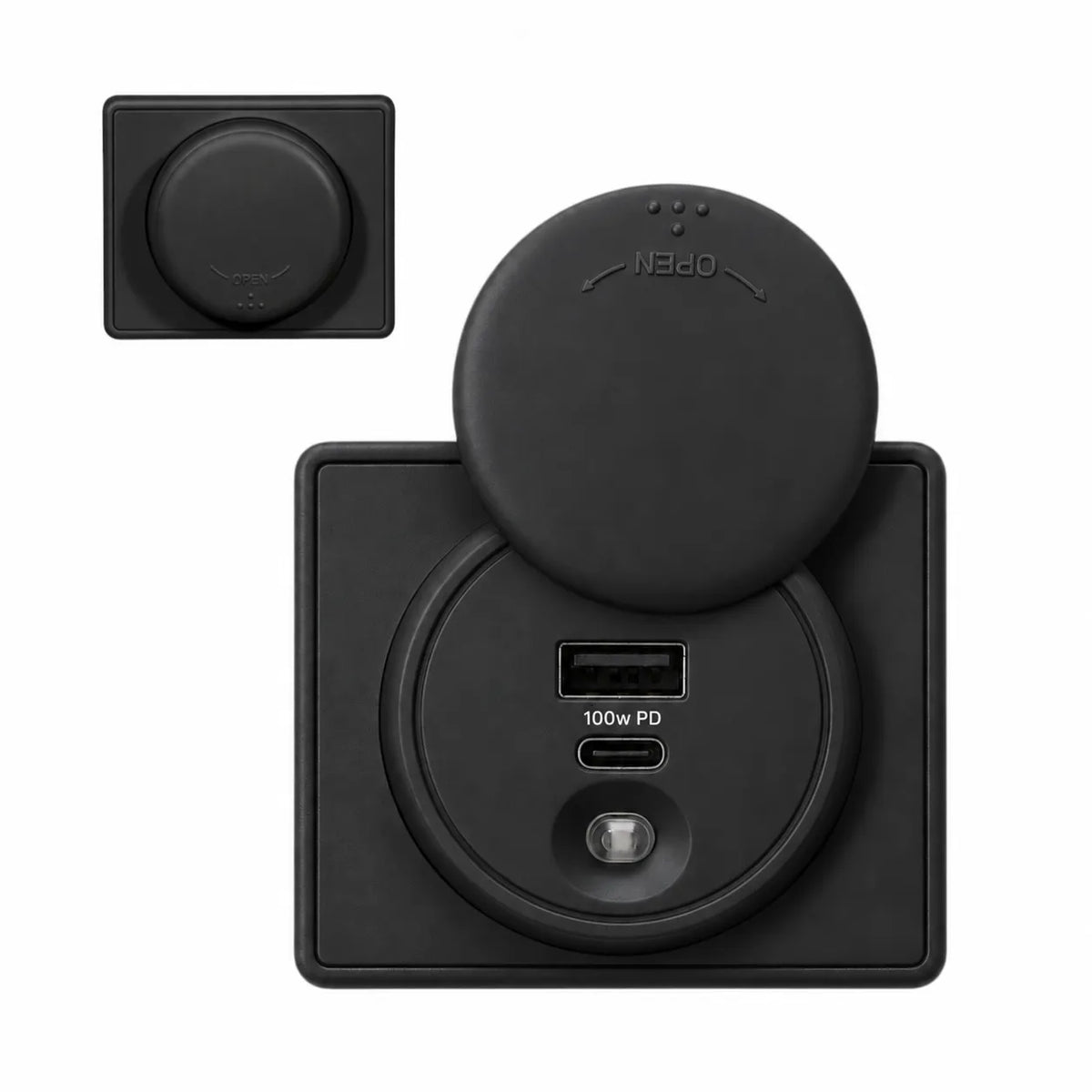 Treklo black 100W high powered USB C surface mount charger for caravan and campervan interiors