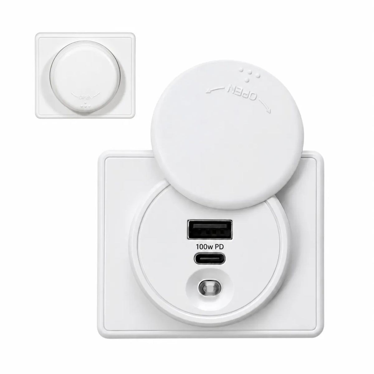 Treklo white 100W high powered USB C surface mount charger for caravan and campervan installations