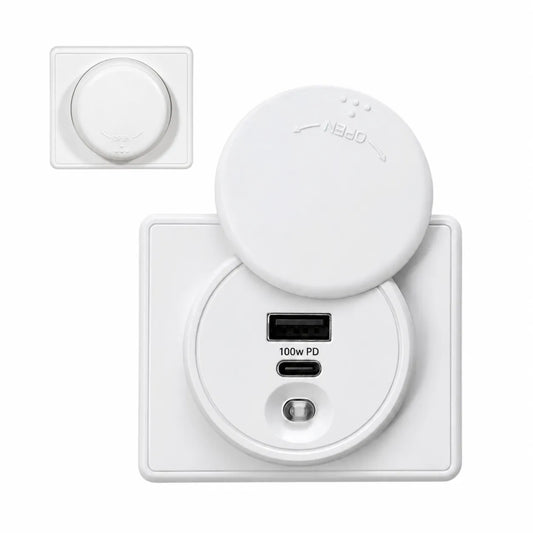 Treklo white 100W high powered USB C surface mount charger for caravan and campervan installations
