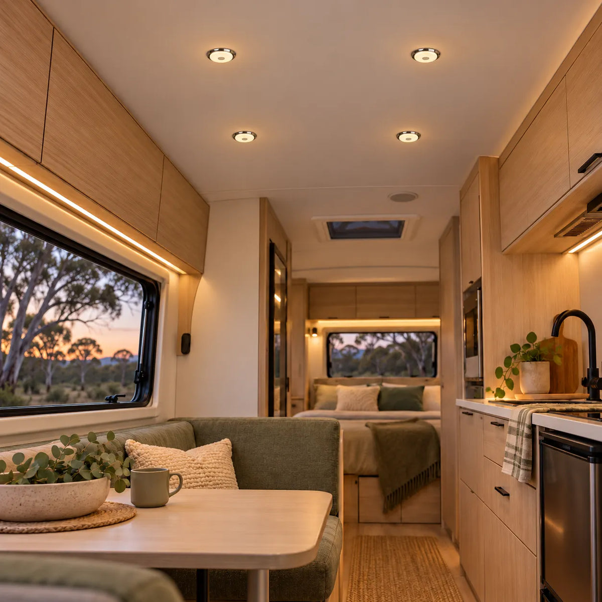Treklo 12v camper dome lamp set with warm white lighting for relaxed interior spaces