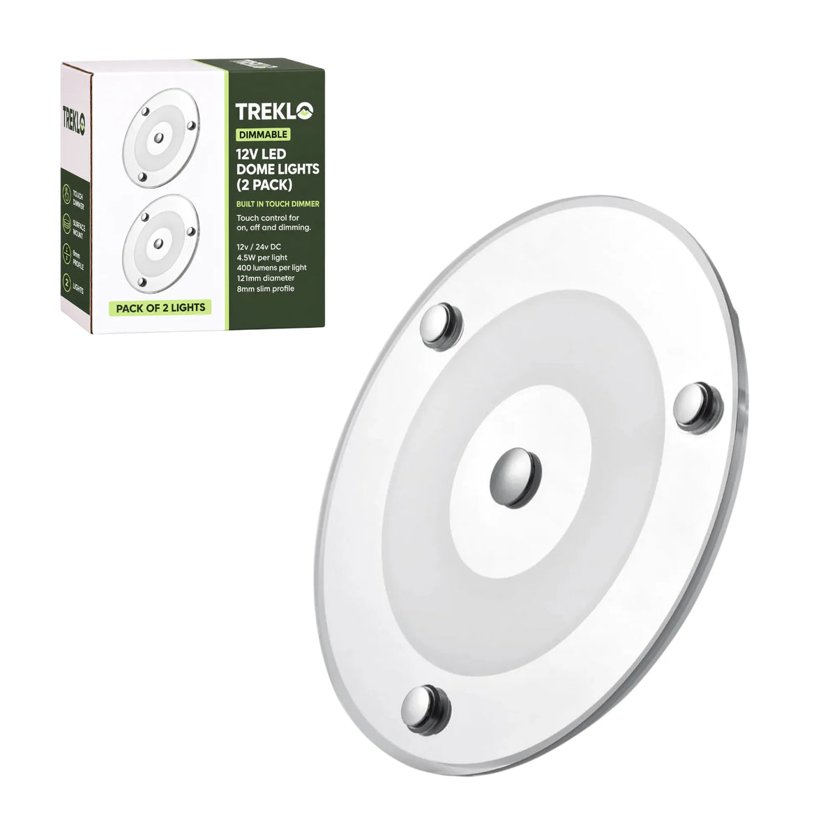 Treklo 12v cool white LED surface light twin pack with dimming for caravan ceiling fitouts