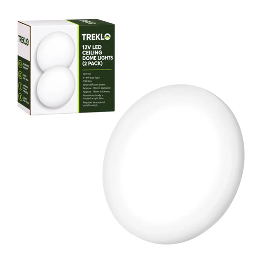 Treklo 12v LED ceiling dome light two pack with warm white illumination for caravan interiors