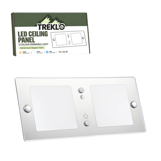 Treklo 12v LED ceiling panel with dimming and 3 colour lighting for caravan interiors