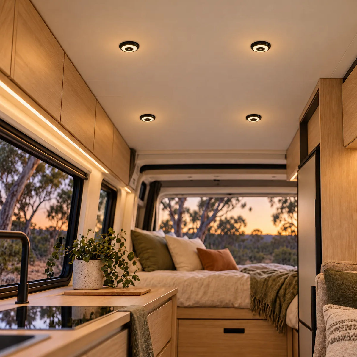 Treklo 12v warm white camper ceiling light kit with blue night mode for versatile interior lighting