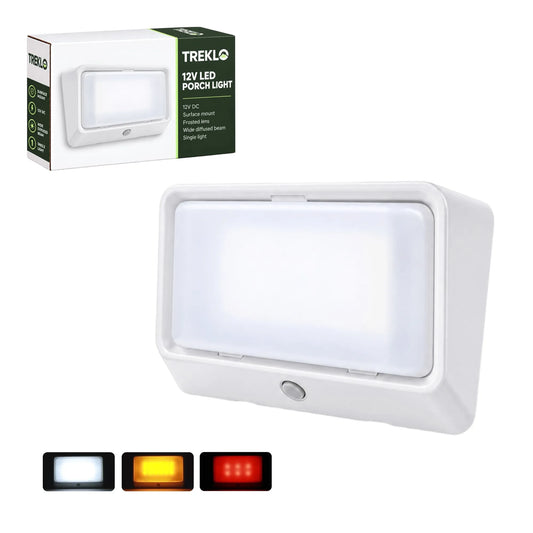 Treklo white 3 colour caravan porch light for adaptable exterior lighting around caravan entrances