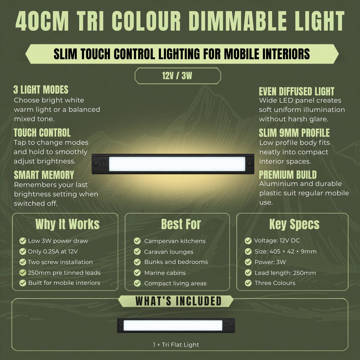 Treklo 40cm caravan tri color ceiling light with adjustable brightness for versatile interior illumination