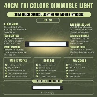 Treklo 40cm caravan tri color ceiling light with adjustable brightness for versatile interior illumination