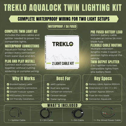 Treklo AquaLock dual canopy light wiring kit for practical 12v vehicle lighting setups