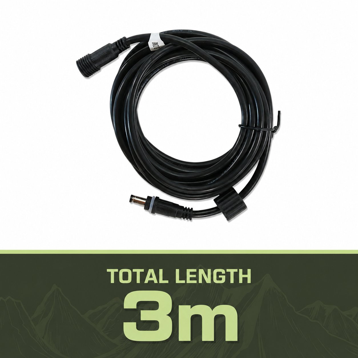 Black waterproof AquaLock 3m extension cable with male and female connectors.