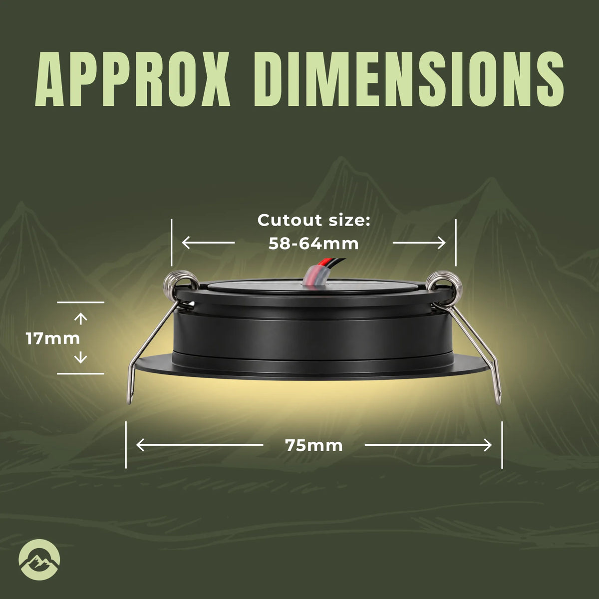 Treklo adjustable RV downlight pair with black finish and dual colour lighting