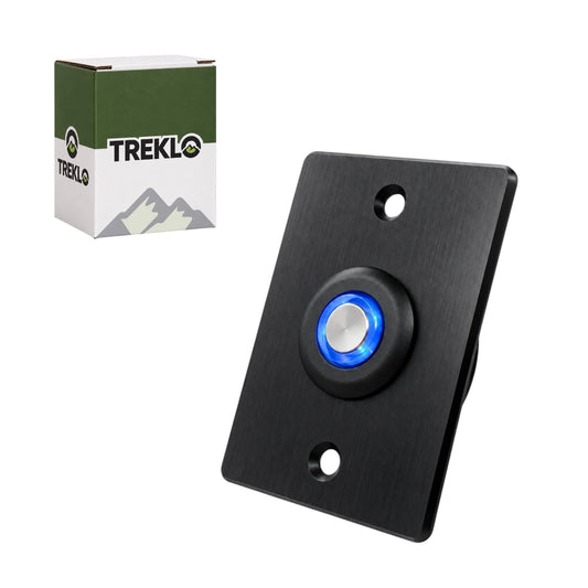 Treklo black aluminium LED dimmer switch designed for compatible 12v caravan lighting systems