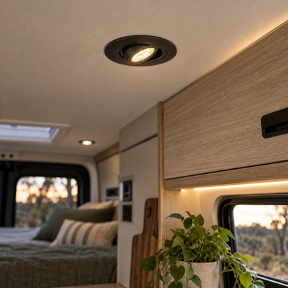 Treklo black dimmable campervan spotlights with adjustable recessed ceiling design