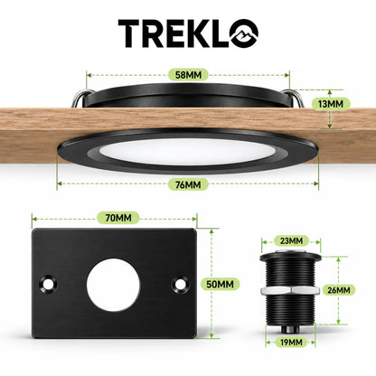 Treklo black motorhome lighting package with four ceiling downlights and switch control