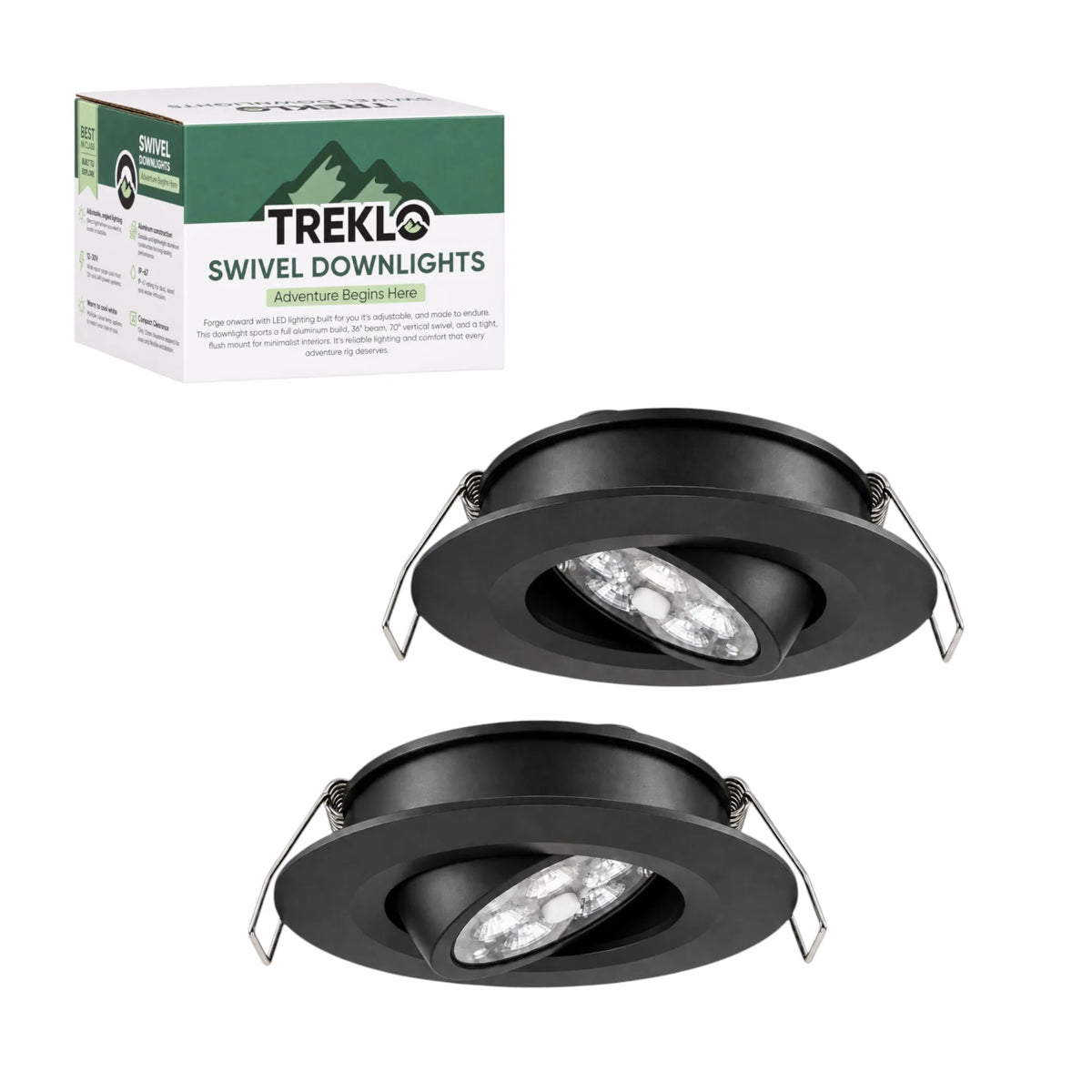 Treklo black dimmable swivel recessed downlight pair with warm white and red LED modes