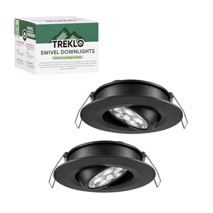 Treklo black dimmable swivel recessed downlight pair with warm white and red LED modes