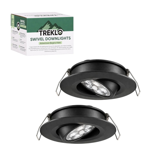 Treklo black dimmable swivel recessed downlight pair with warm white and red LED modes