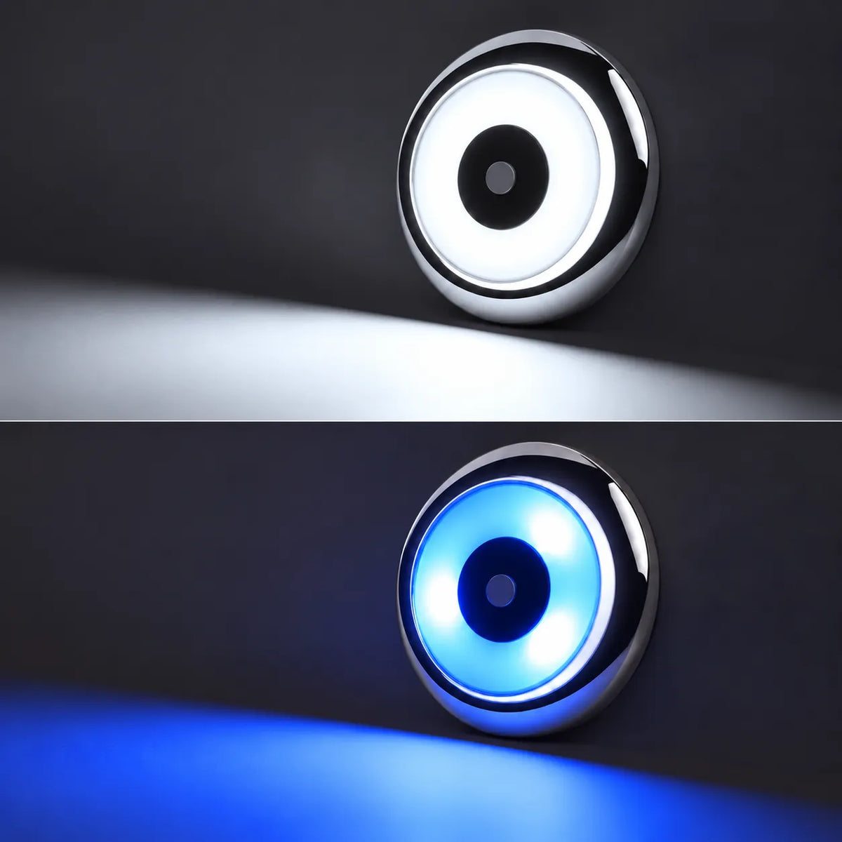 Treklo boat cabin cool white ceiling lights with silver finish and convenient dimming control