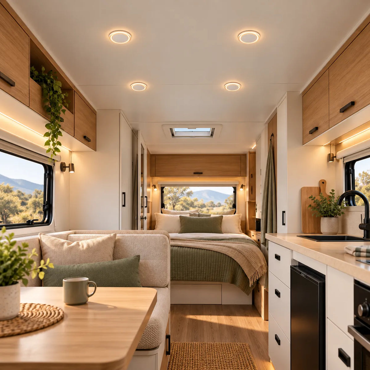 Treklo campervan low profile ceiling lamps with warm light for relaxing interior spaces