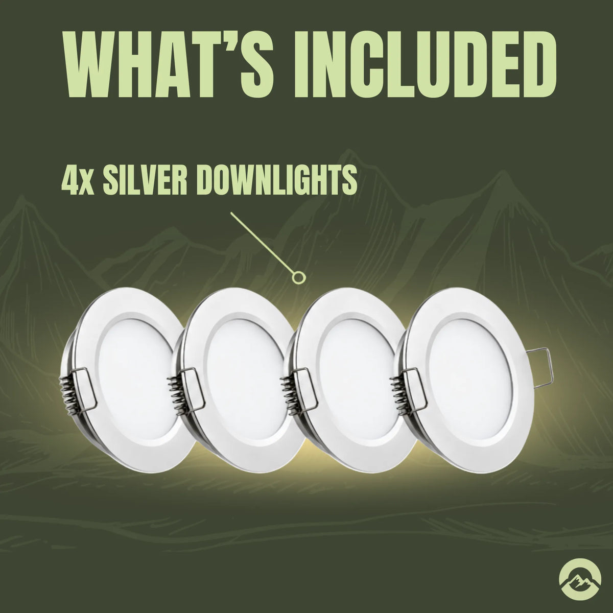 Treklo caravan downlights with silver surrounds for clean and practical ceiling lighting