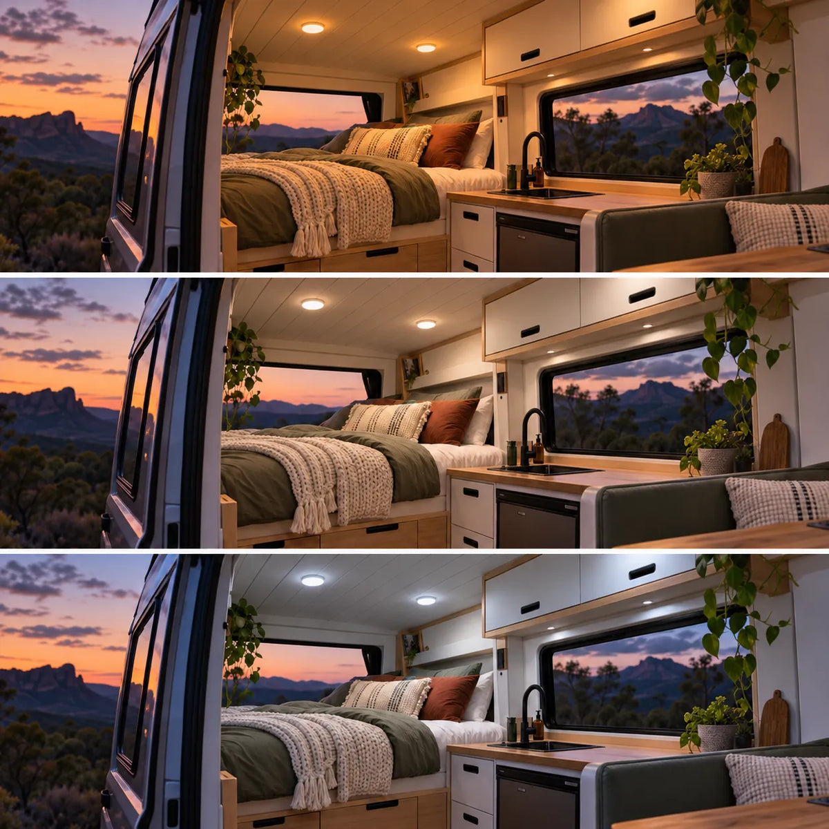 Treklo caravan surface mounted lighting pair for neat and practical ceiling fitouts