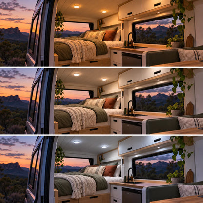 Treklo caravan surface mounted lighting pair for neat and practical ceiling fitouts