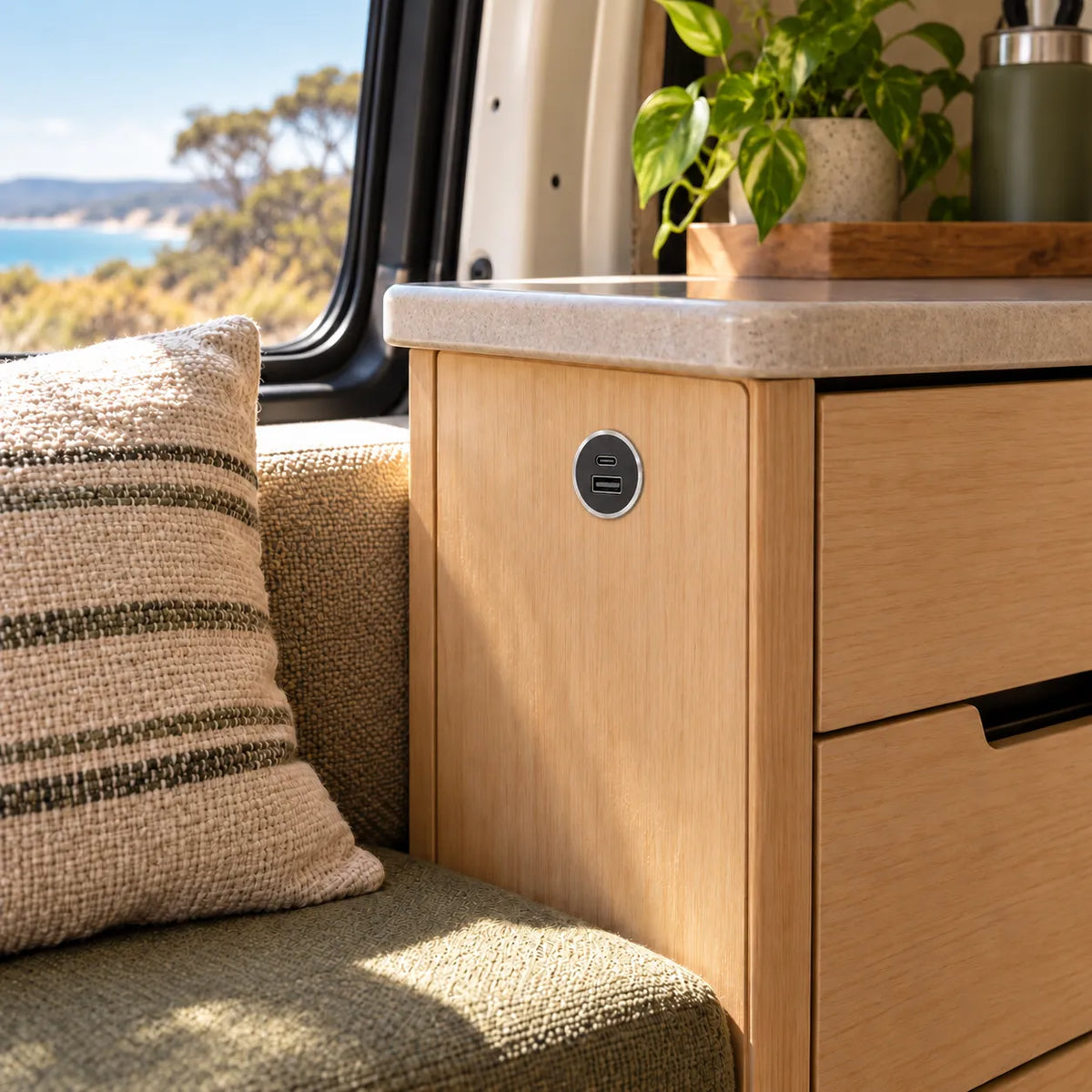 Treklo compact marine recessed USB outlet for suitable boat cabin and vessel charging applications