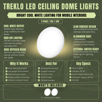Treklo cool white caravan dome ceiling lights for bright and practical overhead lighting