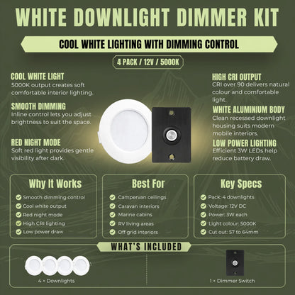 Cool white Treklo LED ceiling lights in white with variable brightness adjustment for caravans