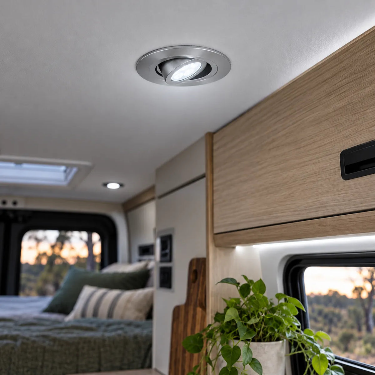 Treklo cool white and red caravan spotlight pair with premium silver surrounds