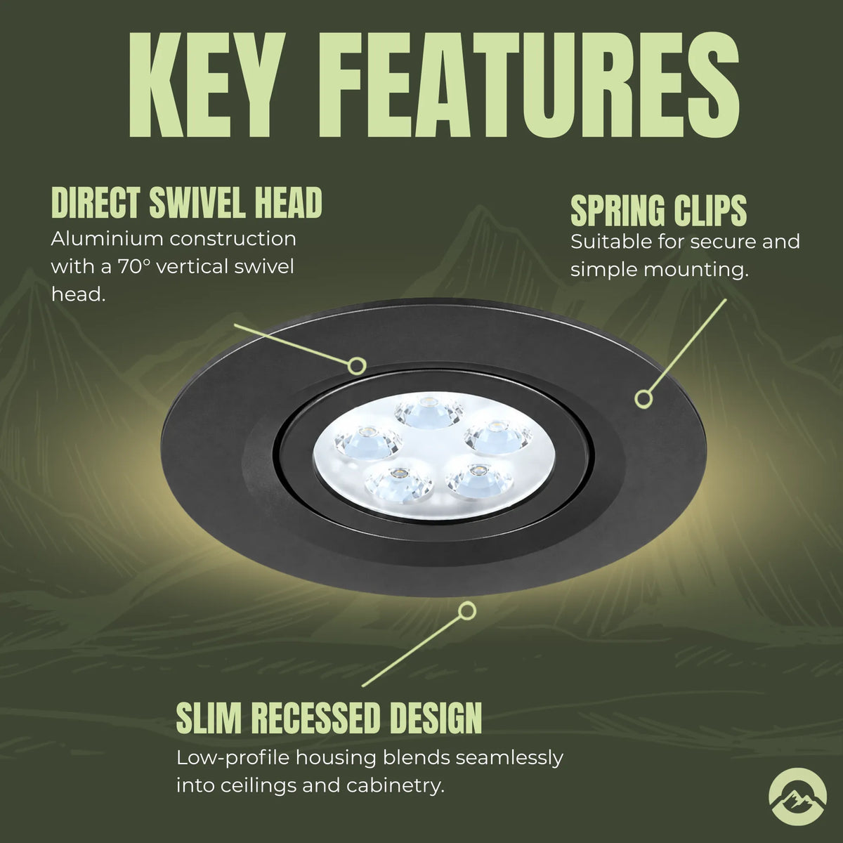 Treklo cool white RV recessed lights with black trim for clean ceiling installations