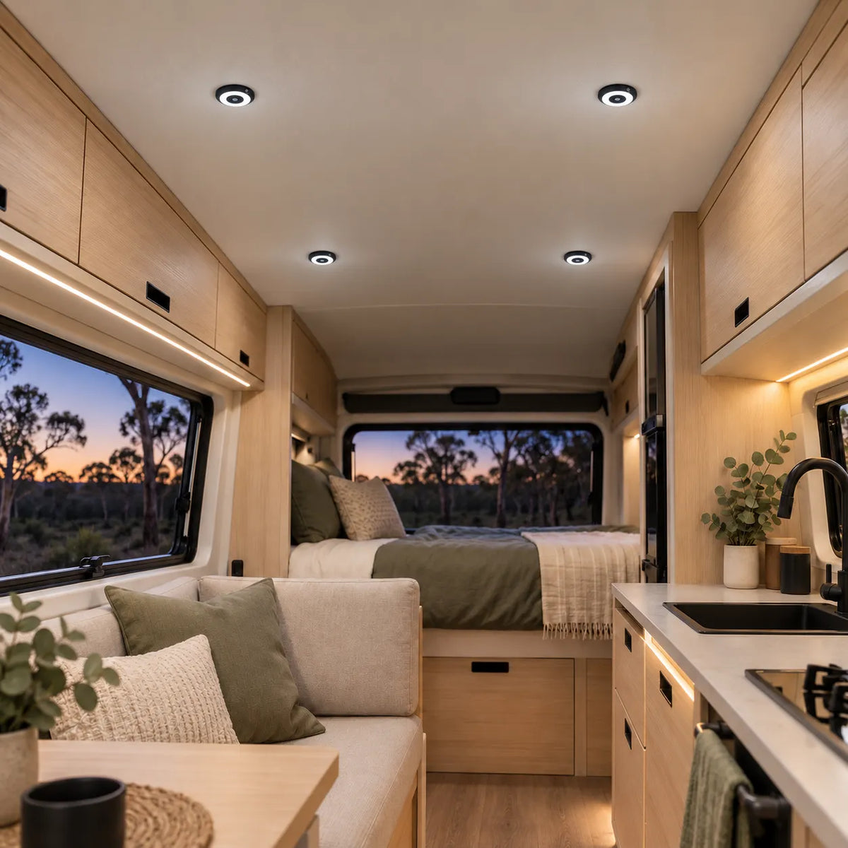 Treklo four pack black campervan ceiling lights for compact and practical interior illumination