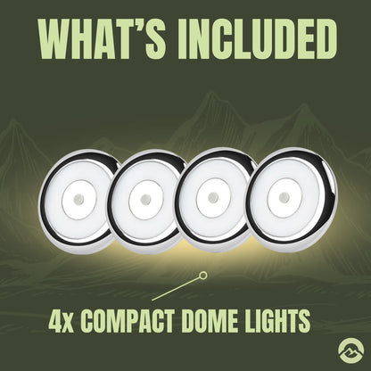 Four silver Treklo ceiling lights with brightness control for recreational vehicle living spaces