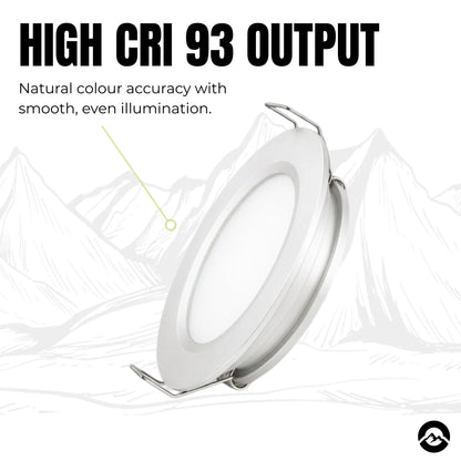 Four Treklo silver downlights with cool white illumination for vehicle interior lighting