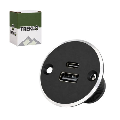 Treklo large recessed aluminium USB C and USB A charging socket for caravan and campervan interiors