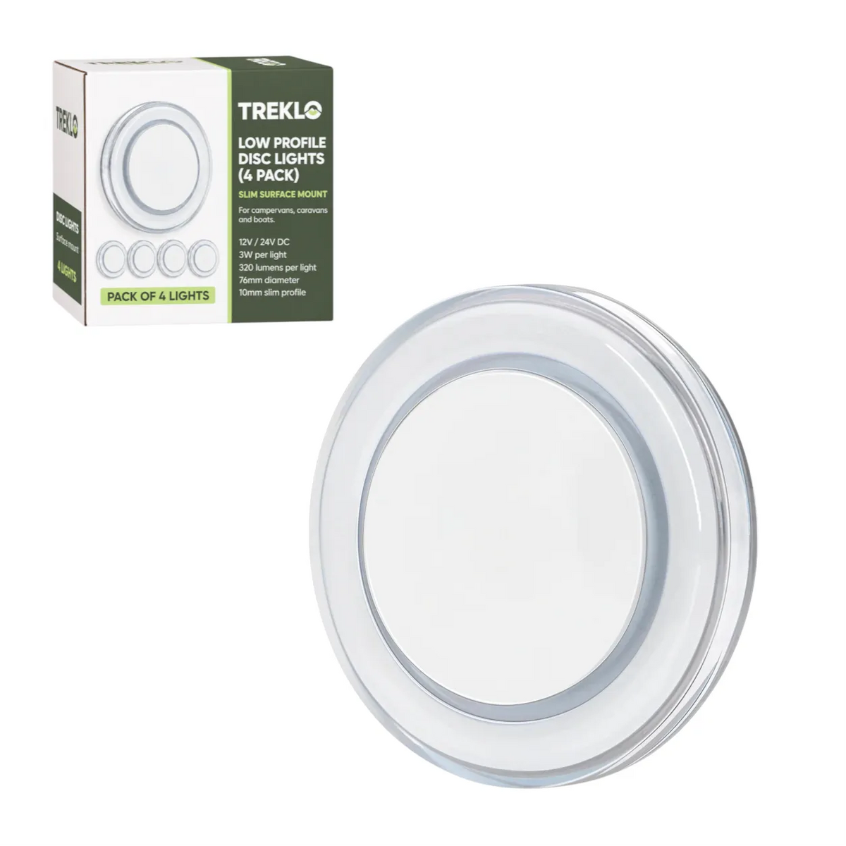 Treklo low profile disc light four pack with cool white output for caravan ceiling installations