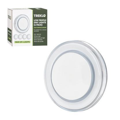 Treklo low profile disc light four pack with warm white illumination for caravan ceiling installations