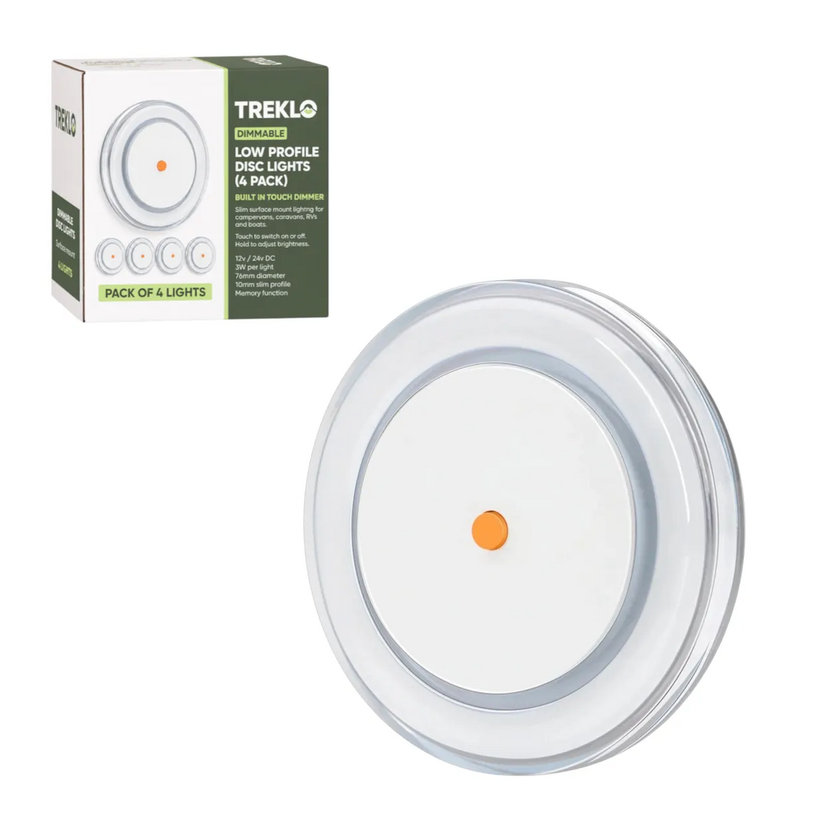 Treklo low profile cool white disc light four pack with dimming for bright caravan interiors