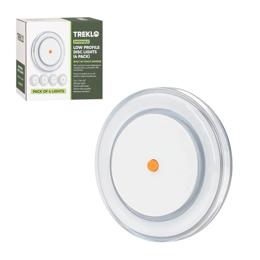 Treklo low profile cool white disc light four pack with dimming for bright caravan interiors