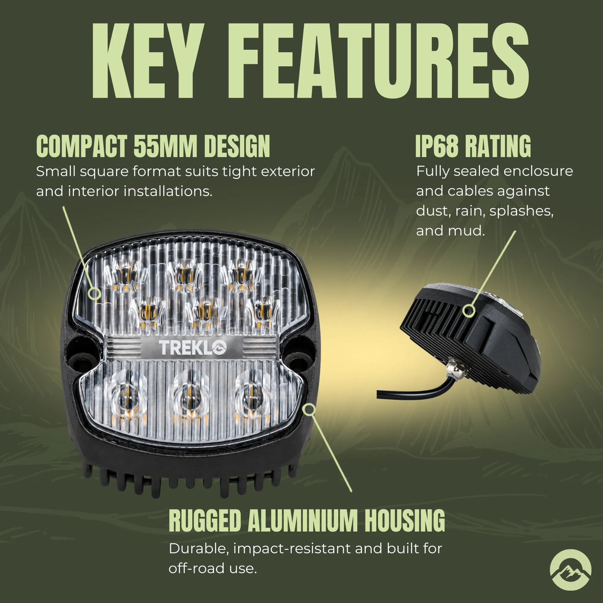 Treklo miniature 55mm vehicle area light for installations where mounting space is limited