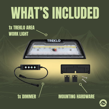 Treklo offroad vehicle LED area lighting for illuminating campsites and exterior accessory areas