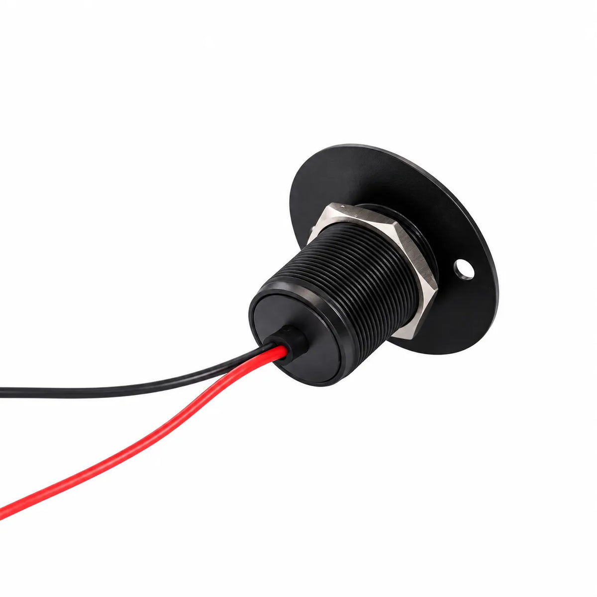 Treklo recessed aluminium vehicle charging outlet for neat installation into campervan cabinetry