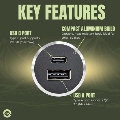 Treklo recessed USB charging port in small size for modern caravan and motorhome electrical fitouts