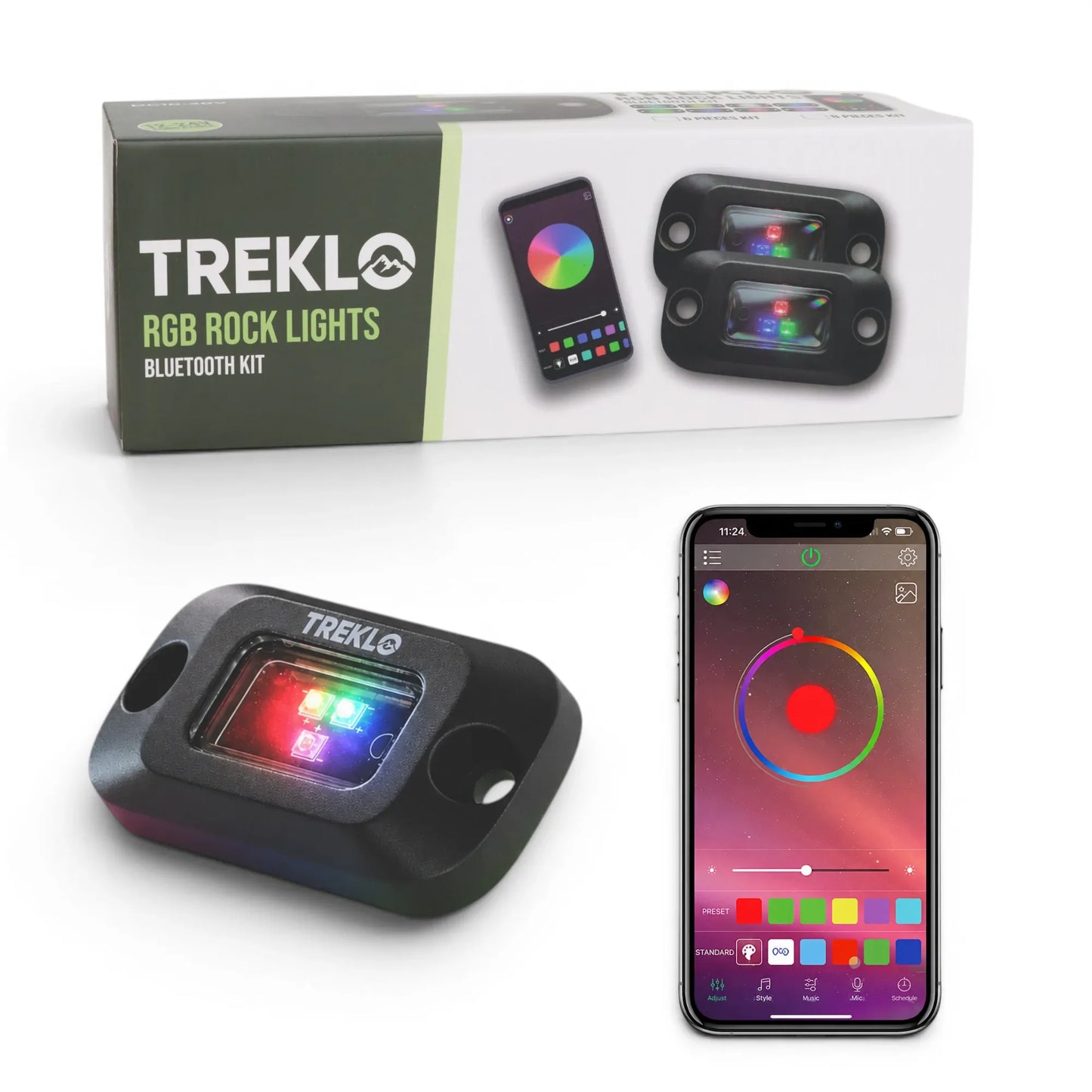Treklo RGB rock light set available in 6 pack or 8 pack configurations