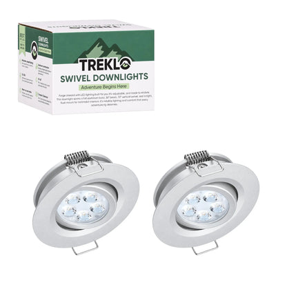 Treklo silver swivel recessed downlight two pack with 12v cool white illumination for caravans